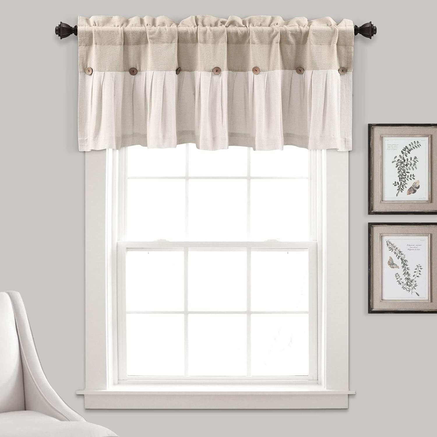 Lush Decor Linen Button Farmhouse Valance Curtians 52″W X 18″L Linen – Linen Val