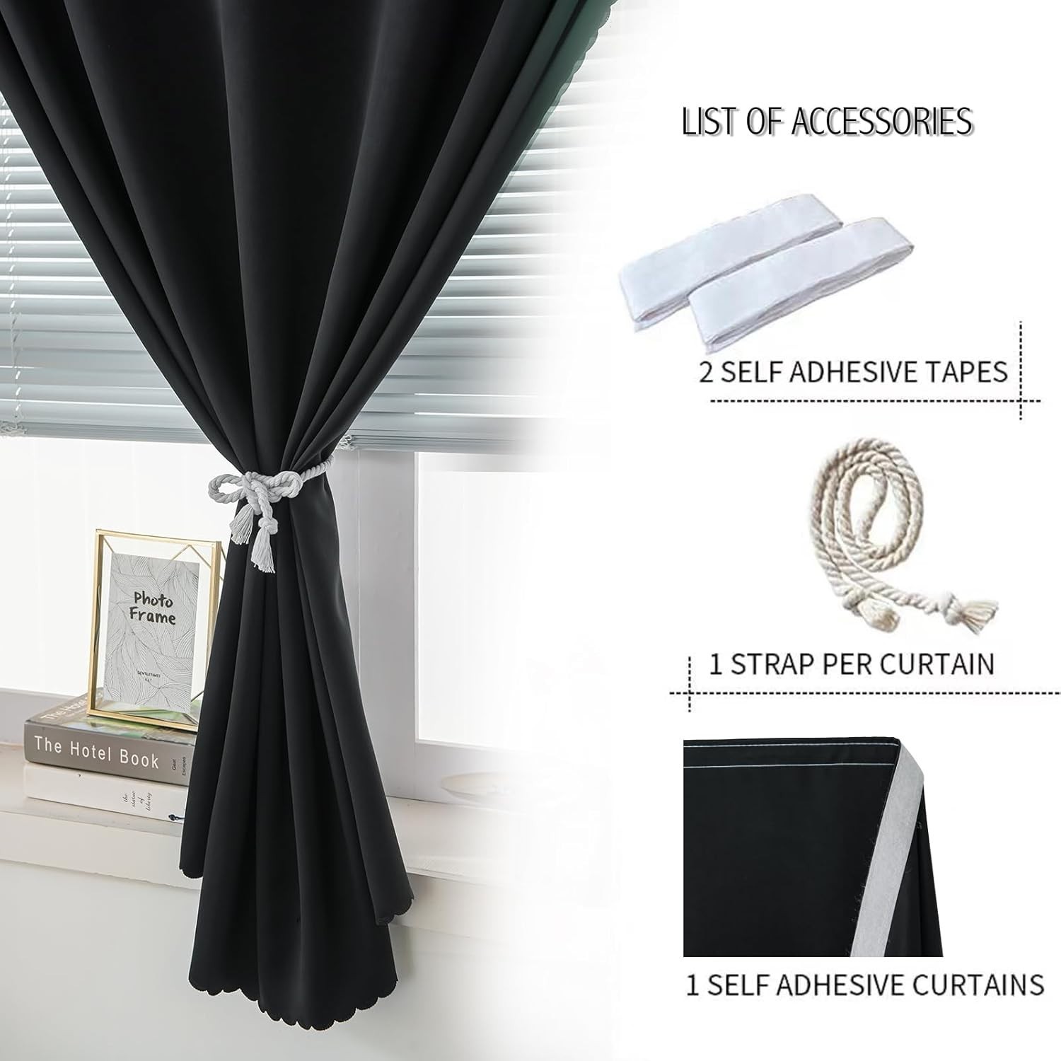 Adhesive Blackout Window Curtain Panel Self Stick Shade No Rod 35×71 inch Black