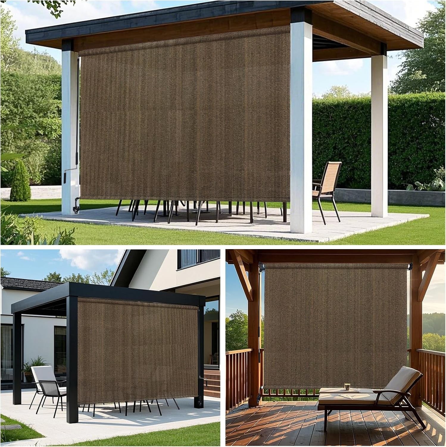 Outdoor Roller Shade 10′ W X 8′ H, 220GSM HDPE Breathable Sun Shades Outdoor
