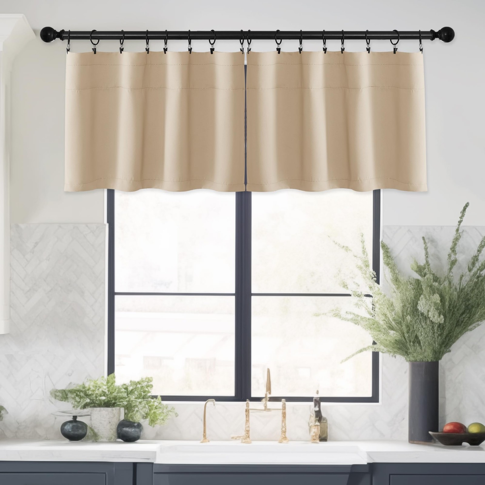 Energy Efficient Window Valance Rod Pocket Room Darkening 42×16″ 4 Panels Beige