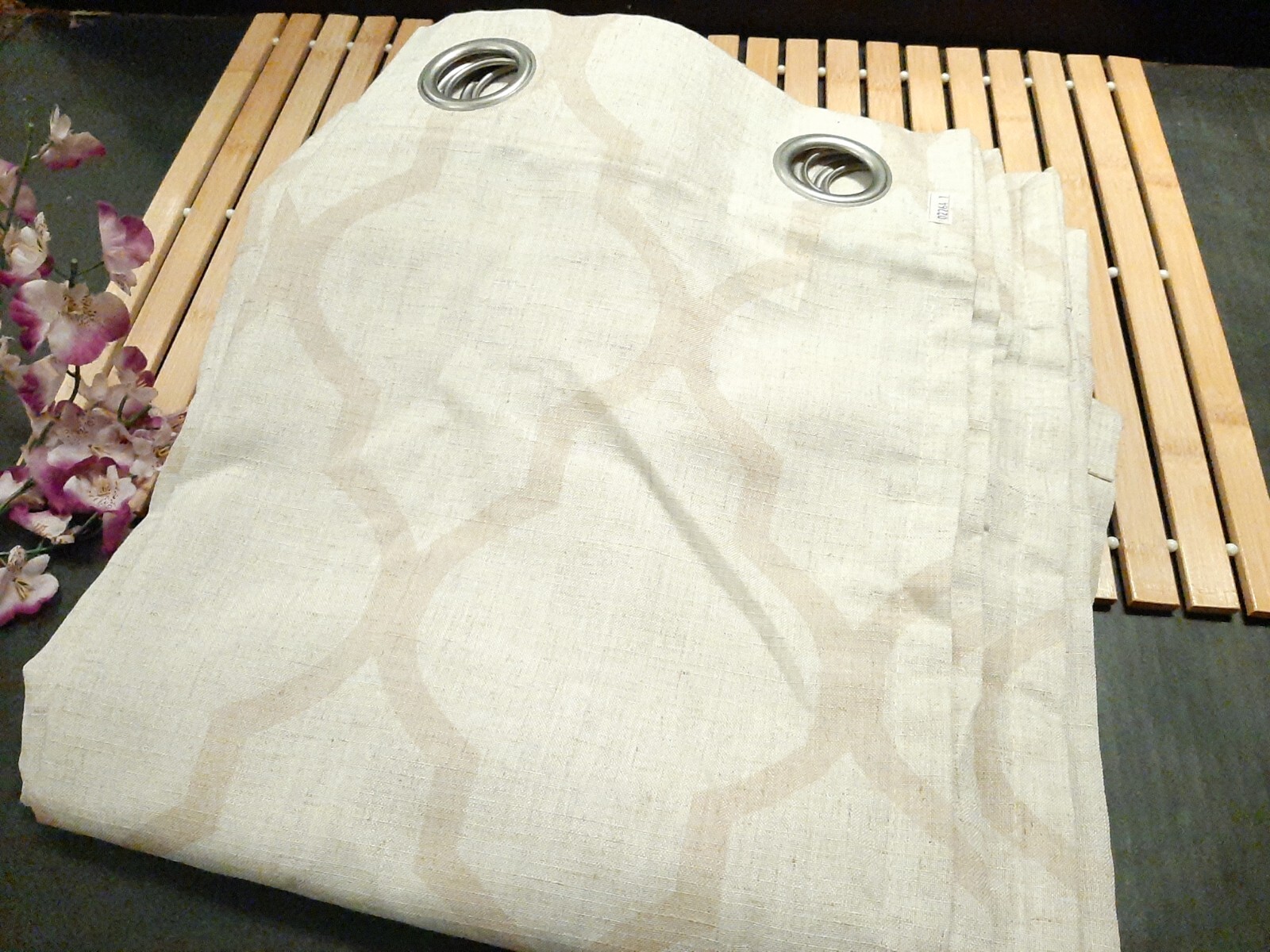 jinchan Beige Linen Moroccan Tile, Trellis Curtain Panels 50 x 63 Light Filter
