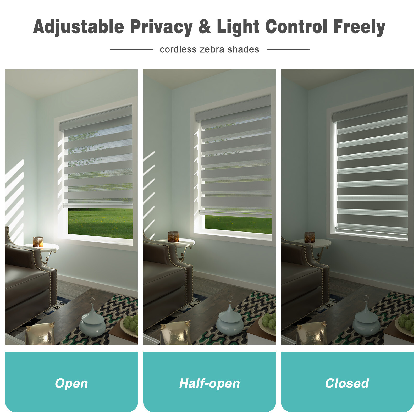 85% Blackout Window Shade Dual Zebra Roller Blinds Curtains,Easy To Install