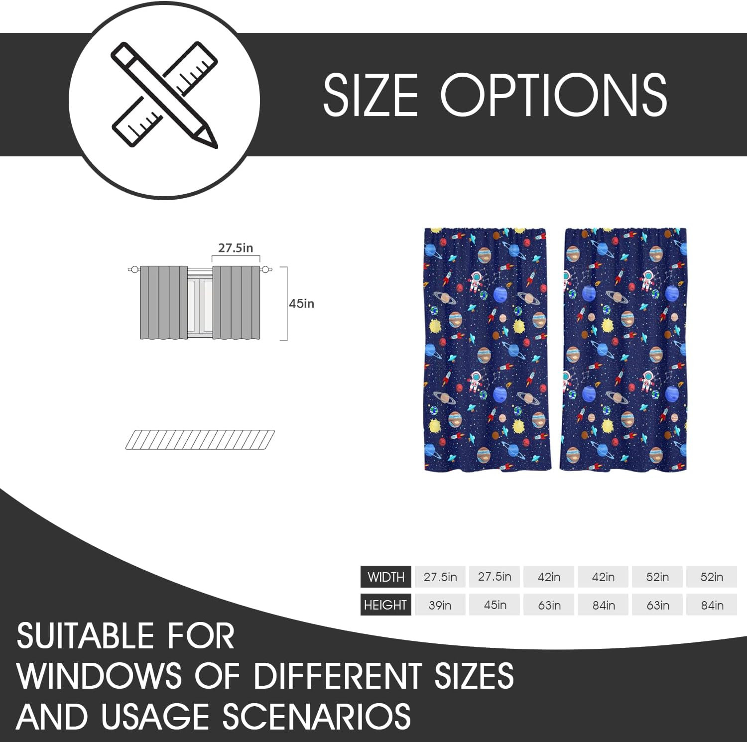 Space Kitchen Curtains Outer Kid Boys Astronaut Galaxy Universe Gamer Blue Small