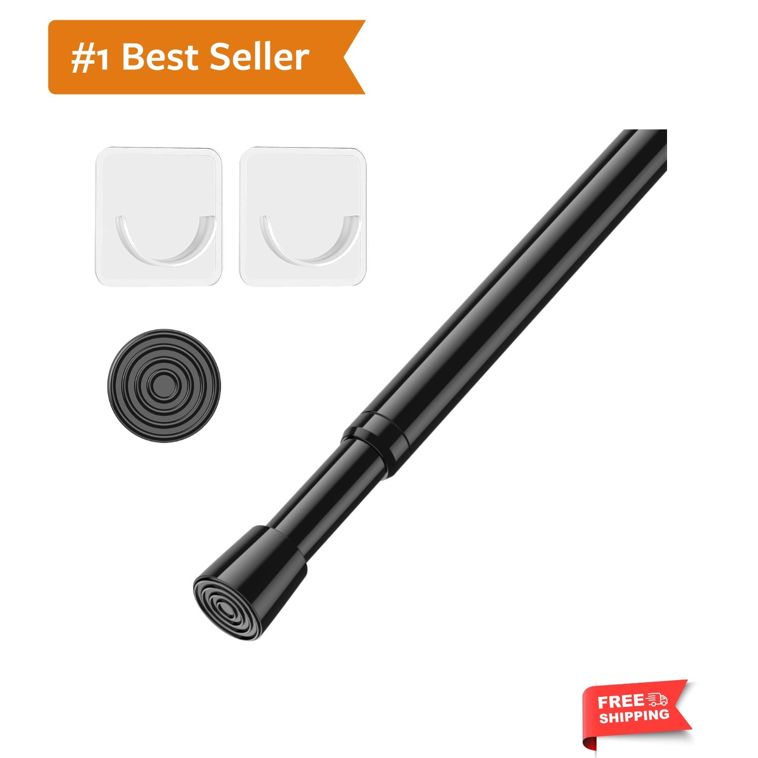 Spring Tension Curtain Rods: 26-39 Inch Adjustable, Black with Holders