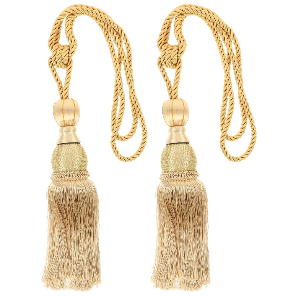 2Pcs Polyester Curtain Tiebacks Gold Tassels Stylish Reusable Curtain Holdbacks