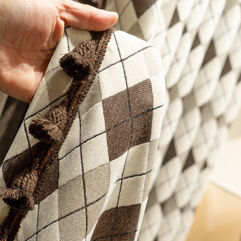 minimalist modern valance cloth chenille grid shade curtain tulle M1868