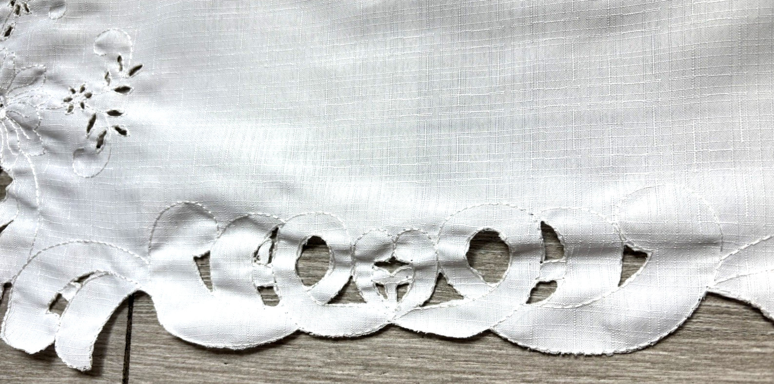 Battenburg Embroidered Cut Out Lace Curtain Valance Rod Pocket White 57” X 14”