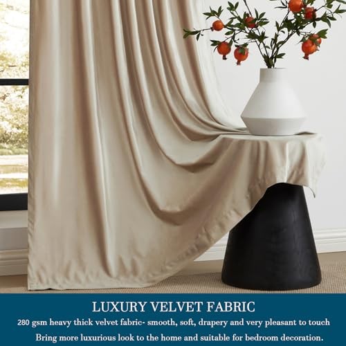 Champagne Polyester Velvet Curtains 96 52″W x 96″L (Pack of 2) Beige/Champagne