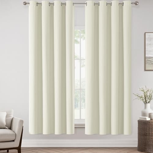 100% Blackout Iovry Solid Curtains 72 Inches 52″W x 72″L (Pack of 2) Ivory
