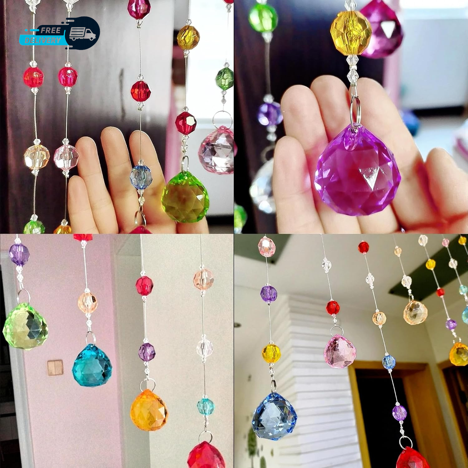 Crystal Beaded Curtain Multicolor Hanging Door Decoration Acrylic Balls Rainbow