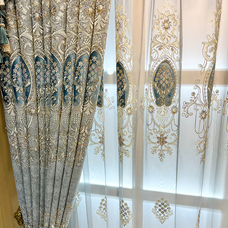 Grey high-grade Chenille embroidery thick cloth curtain valance drape C1467