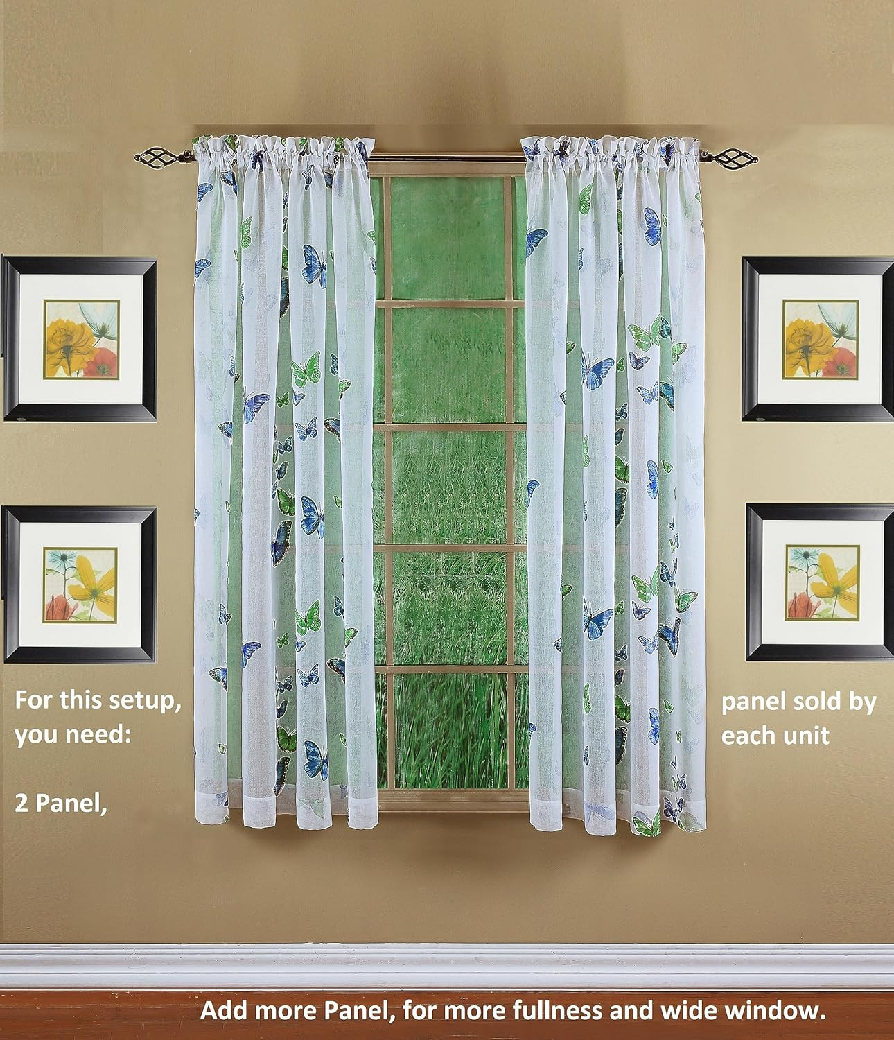 Butterflies Print Semi Sheer Panel, 84″, Blue, 54W X 84L