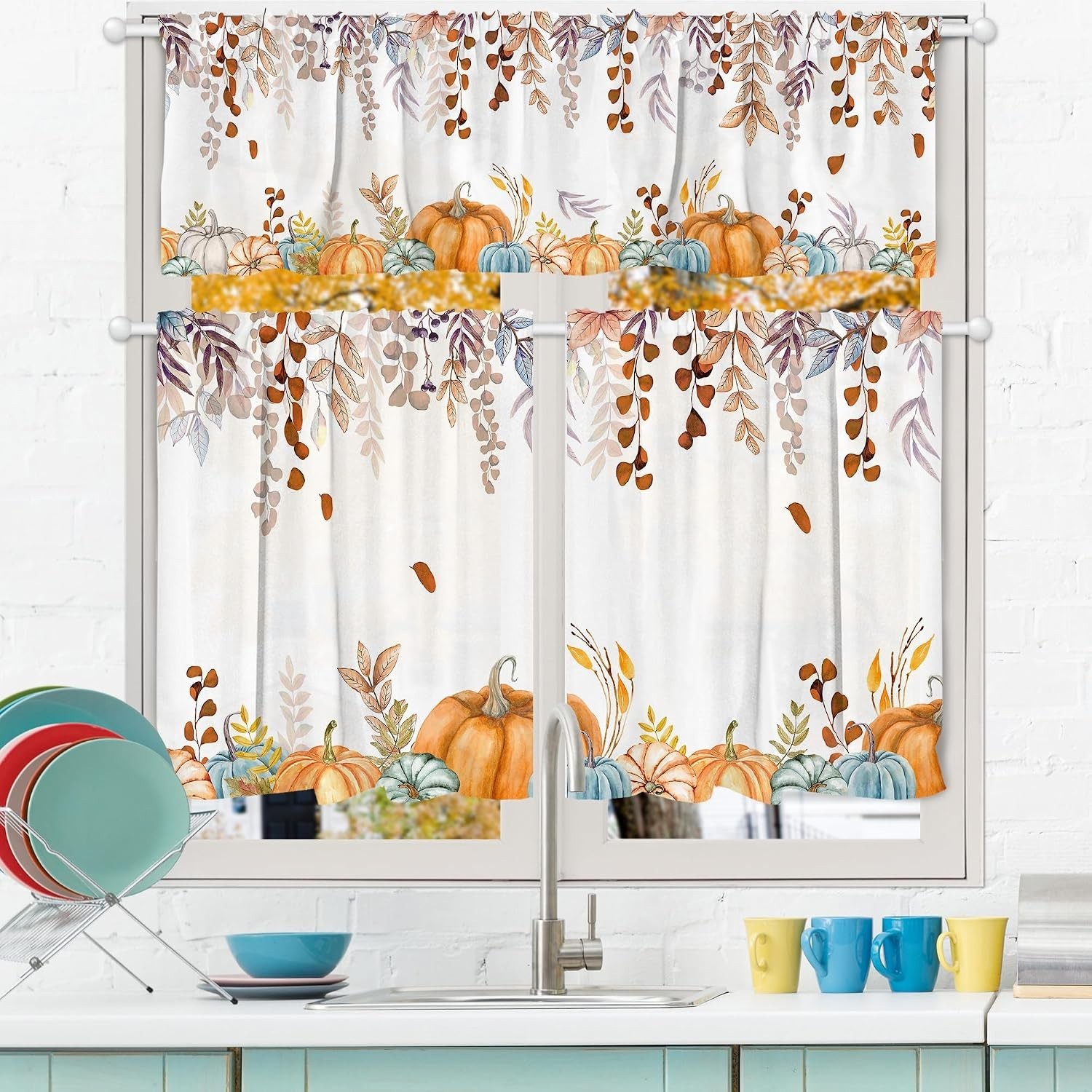 Elegant Light Filtering Fall Curtains – Set of 3 for Kitchen & Living Room