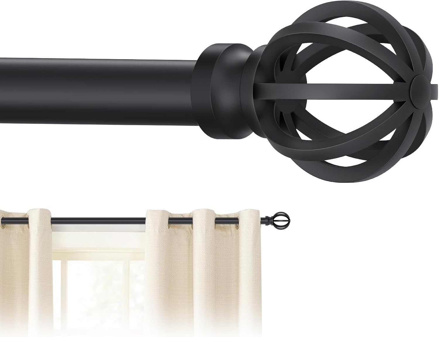 Black Curtain Rods for Windows 28 to 48 Inch, 5/8″ 28-48″(1 Pack),