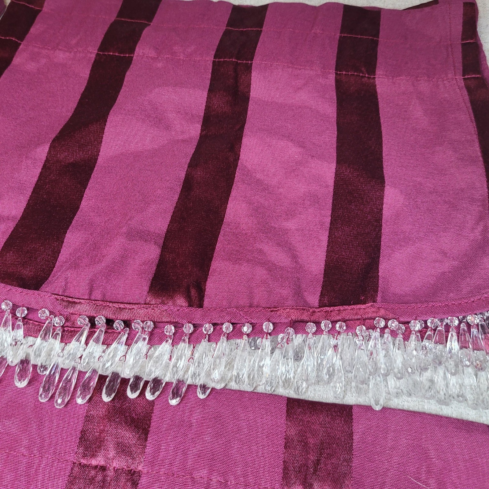 4 JCPenney Home Collection Valance Curtains 15×72 Panel Burgundy Striped Beaded