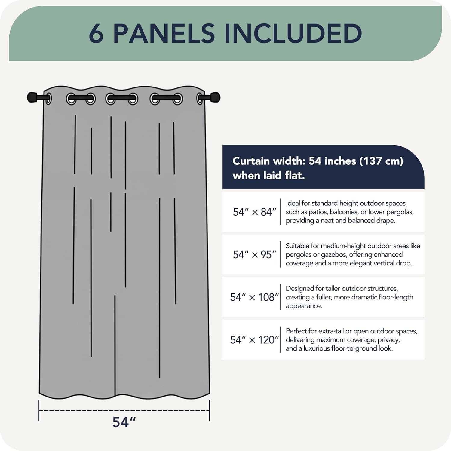 Waterproof Outdoor Curtains for Patio – 6 Panels, Cream, 54×84 Inch