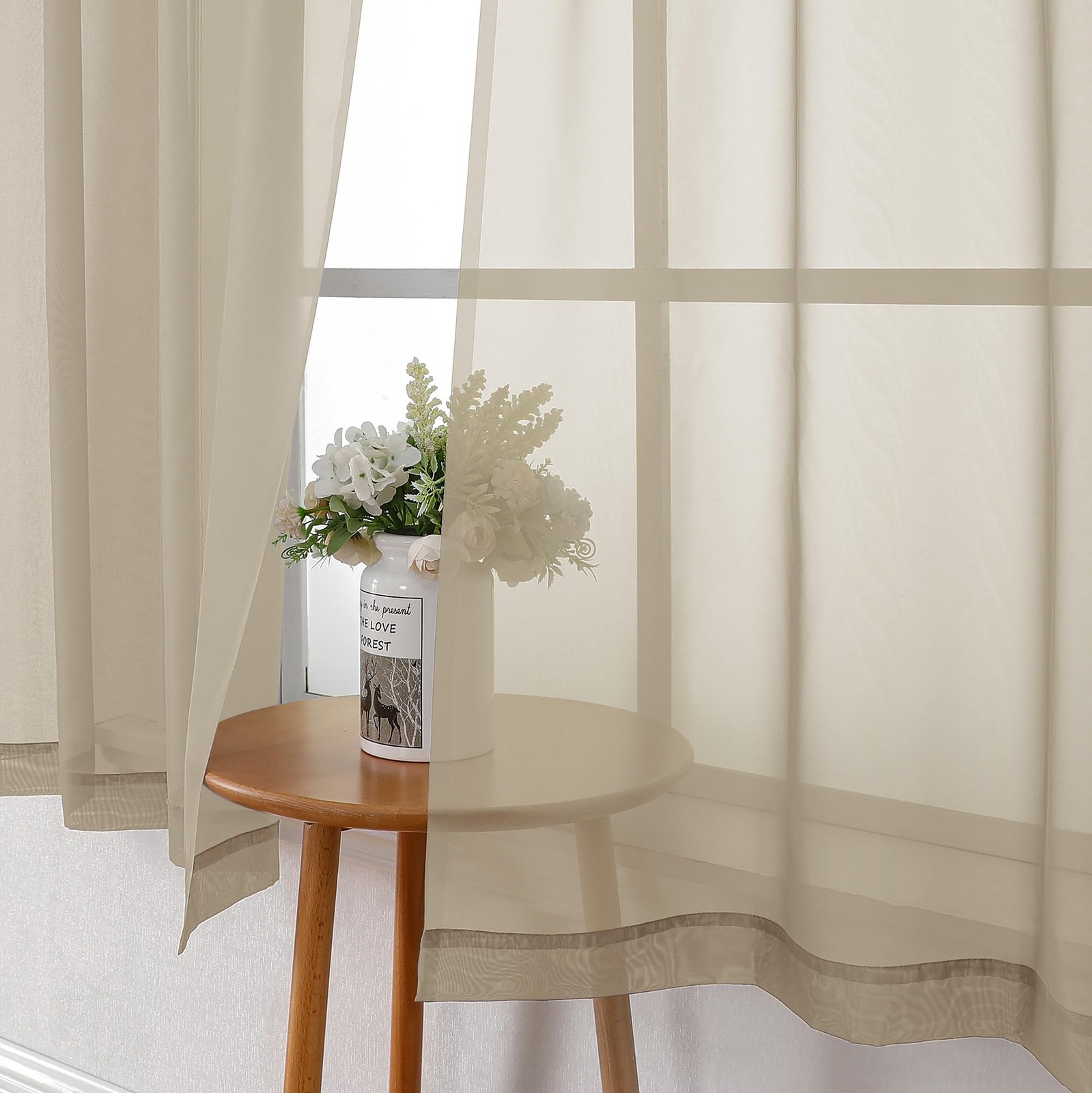 Lecloud Taupe Sheer Curtains 63 Inch Length 2 Panels, Airy & Breathable Solid Vo