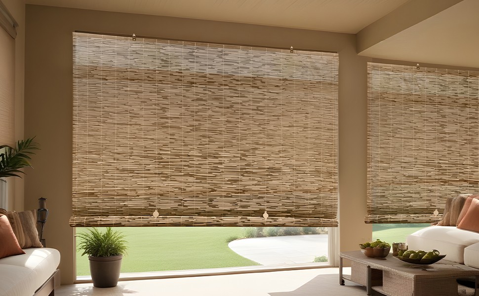 Cordless Bamboo Blinds – Waterproof Roller Shades for Porch, Patio & Interior