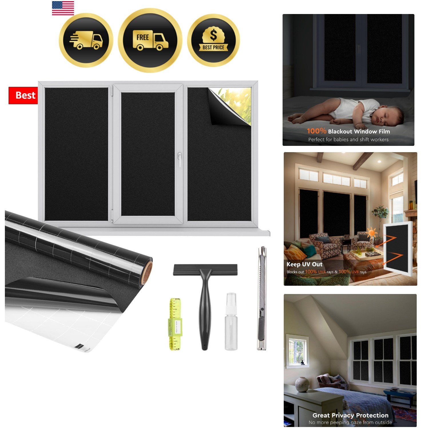 Blackout Window Privacy Film Total Light Blocking Room Darkening Window Cover…