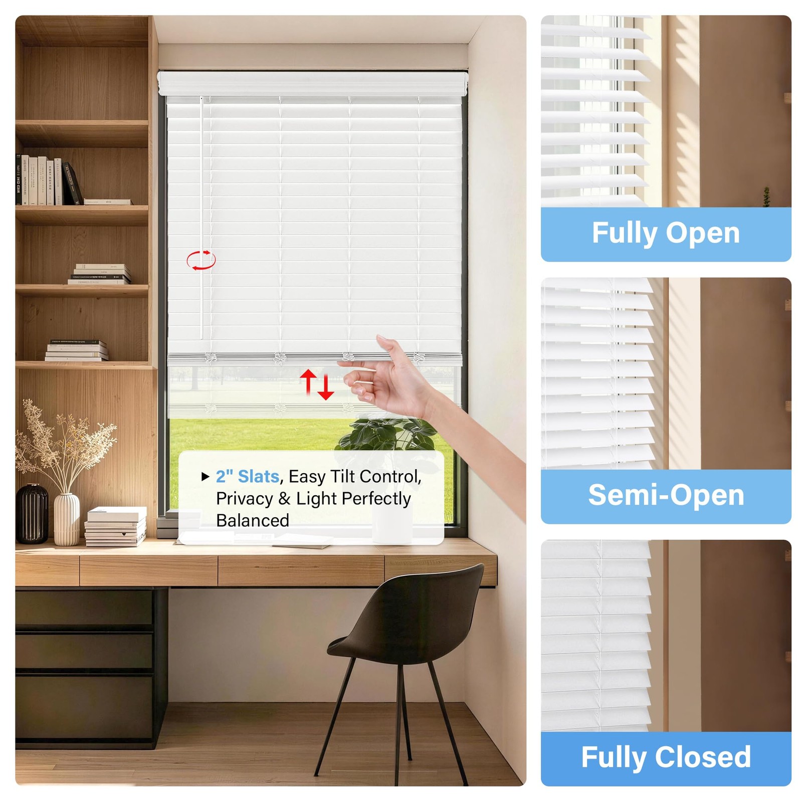 AOSKY 2 Inch Cordless Faux Wood Blinds, Indoor Window Shades, 22″ W x 72″ H |…