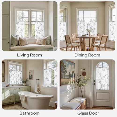 Kitchen Curtains 36 Inch Length 2 30″W x 36″L (Pack of 2) Grey and White
