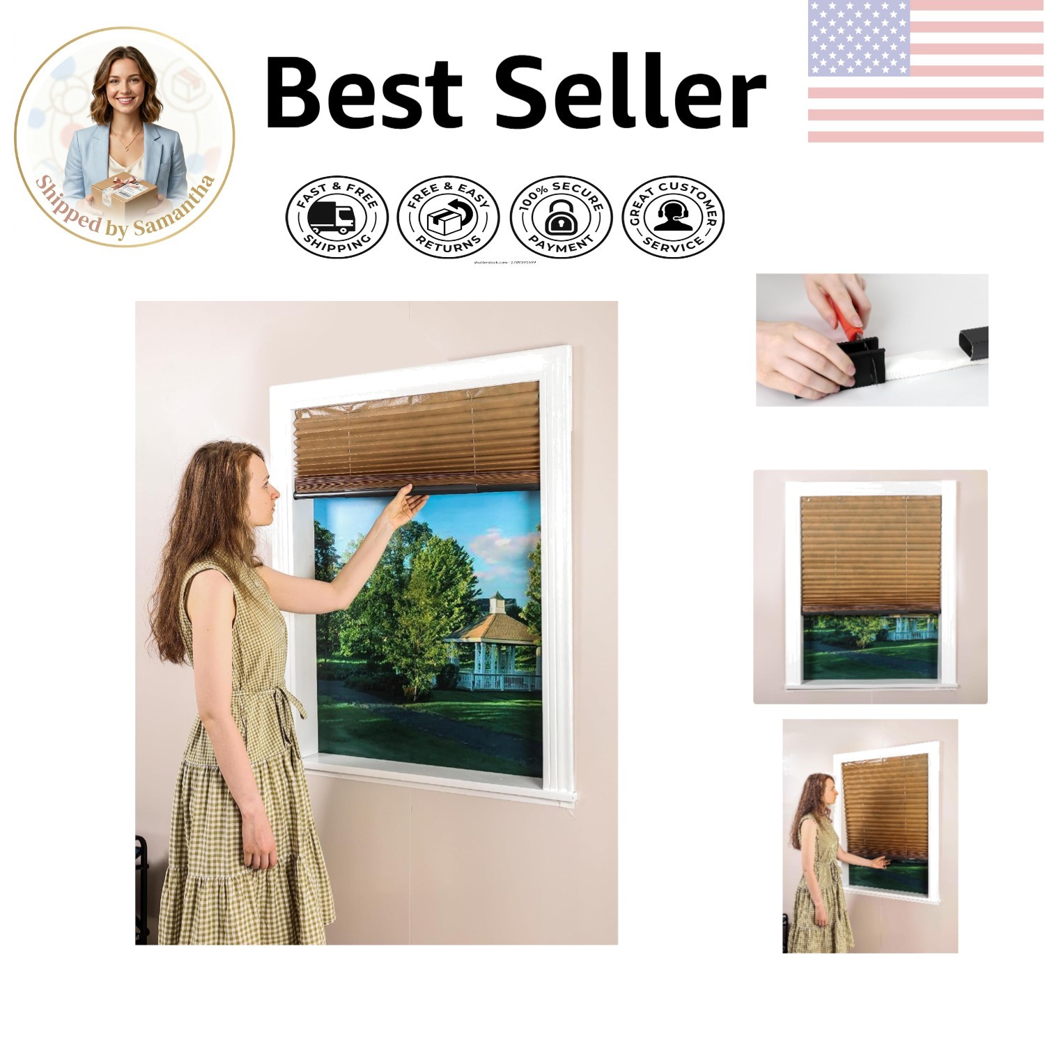 Manual Cordless Pleated Window Blinds 30”W x 64”H – Durable Non-Woven Fabric