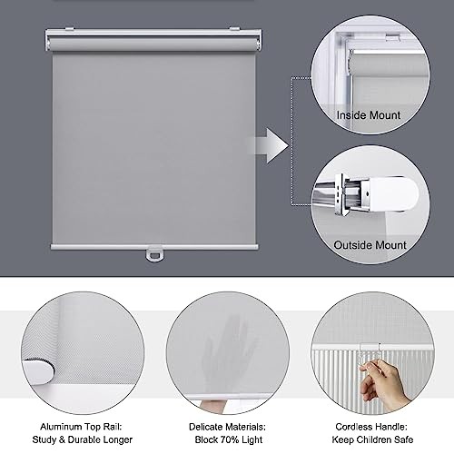 Cordless Roller Shades for Windows Light Filtering Shades 23″W x 72″H Grey