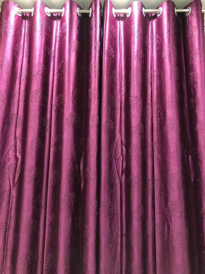 2 Piece Purple Tree Punching Crush Eyelet Window Door Curtains Set 5 7 9 Feet
