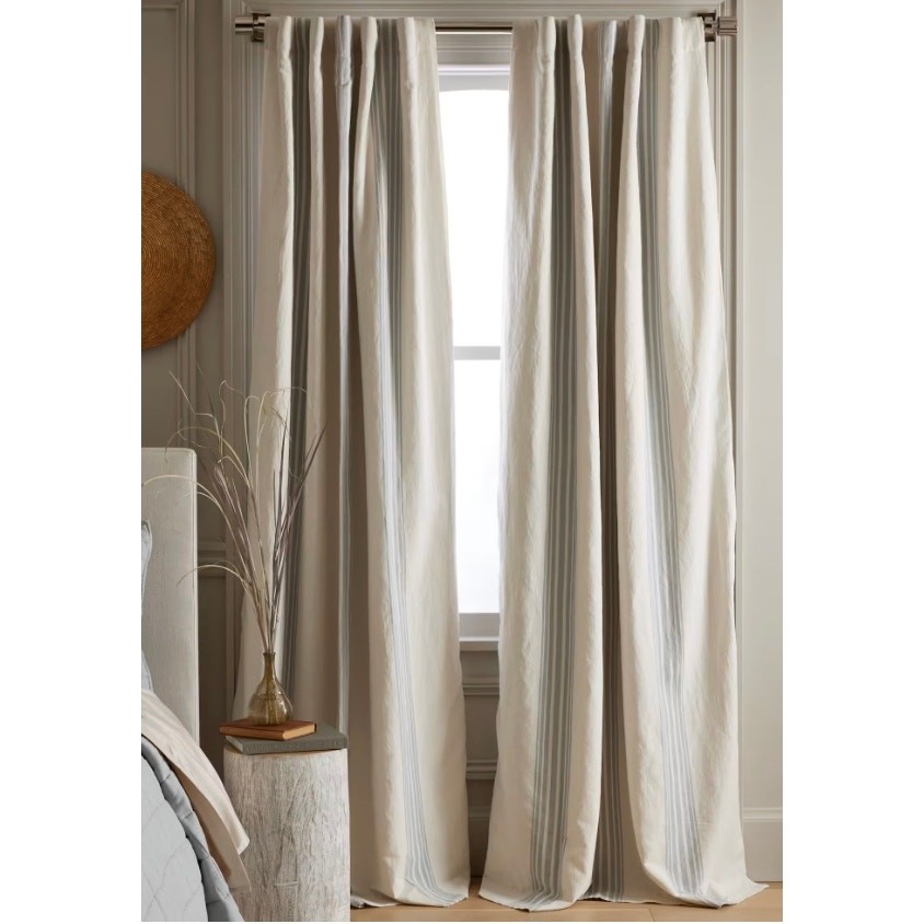 QuinceCoastal Stripe Linen Cotton Room Darkening Curtain Panel One 48×96 #5