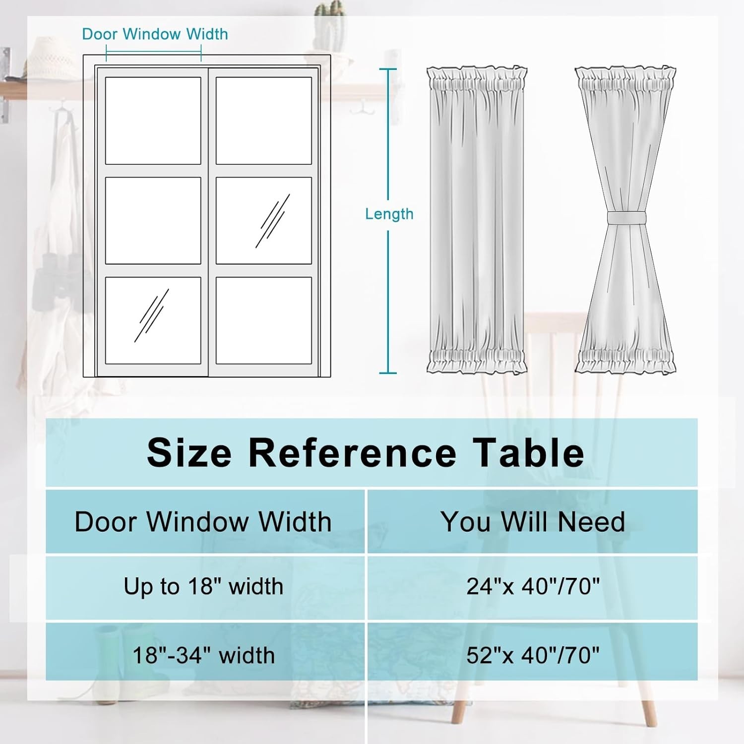 French Door Curtain for Small Window Rod Pocket Short Panel 52×40 Black