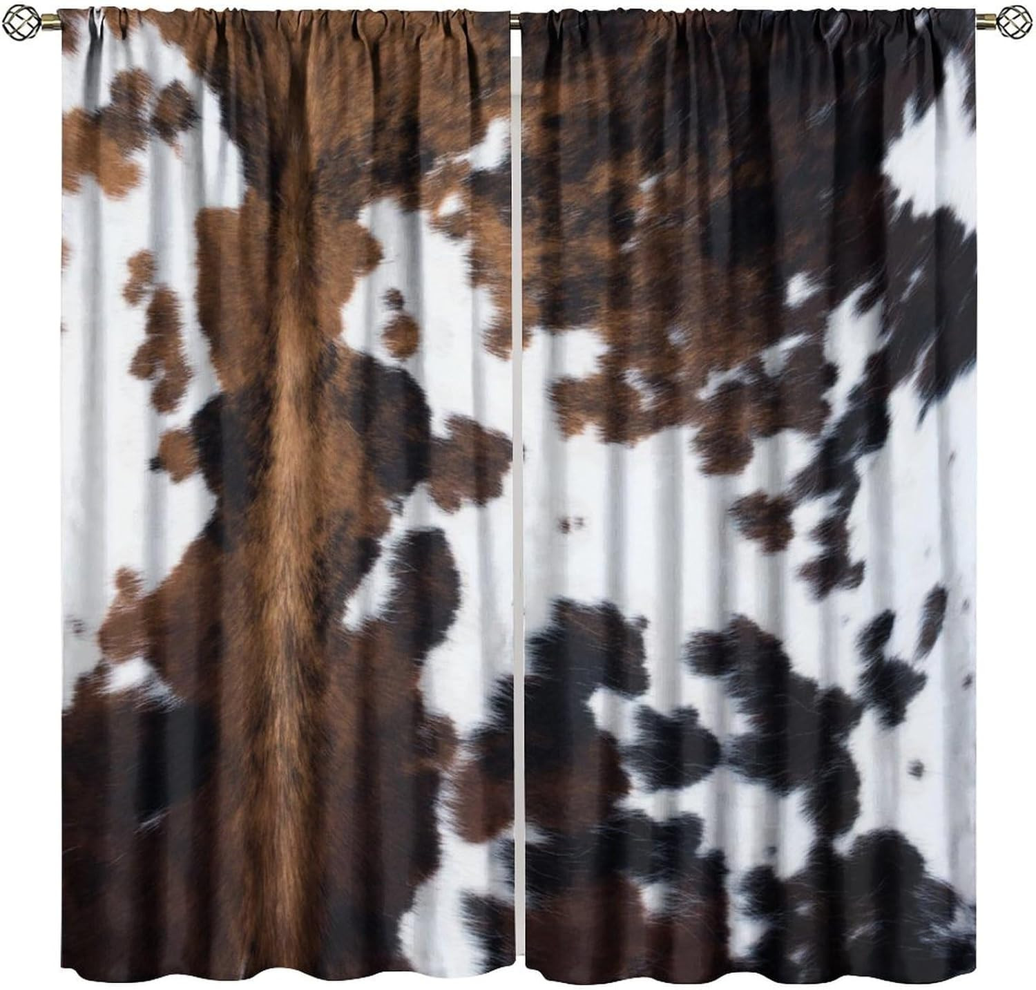 Rustic Cowhide Blackout Curtains – 2 Panels for Farmhouse Decor 84″x84