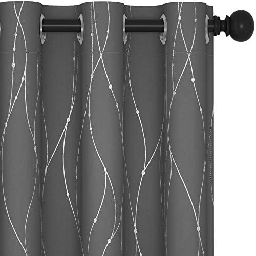 Blackout Curtains – Silver Wave 42″W x 54″L (Pack of 2) Light Grey/Wave Dots