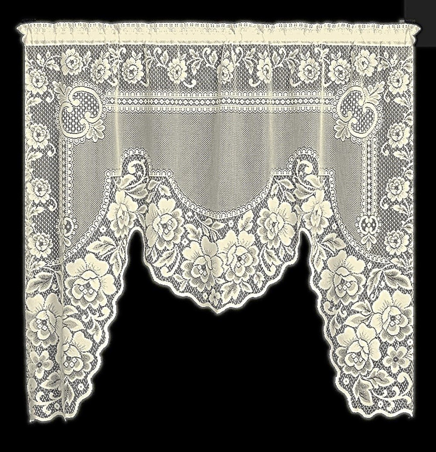 Heritage Lace Victorian Rose Ecru Window Swags or 84″ Panels Livingroom Bedroom