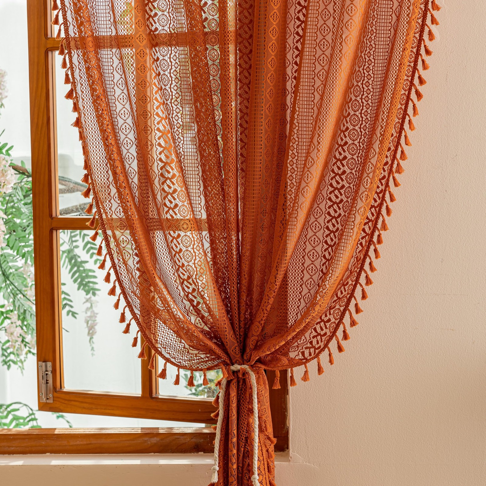 Terracotta Boho Lace Curtains 2 Panels 84 Inches Long for Living Room&Bedroom…