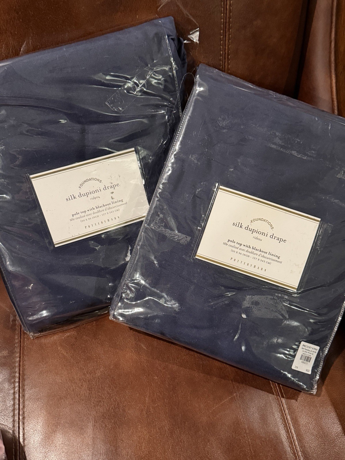 2 Pottery Barn Silk Dupani Drape Black Out Panals 50″ x 96″ Navy Blue Lot NWT