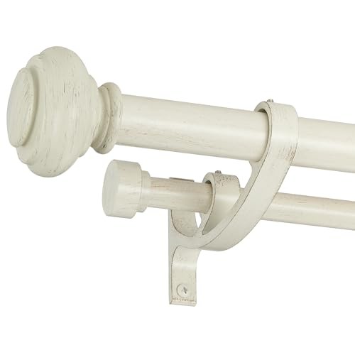 Double Curtain Rods 36 to 72 Inches with Solid 36″-72″ White Wood Grain
