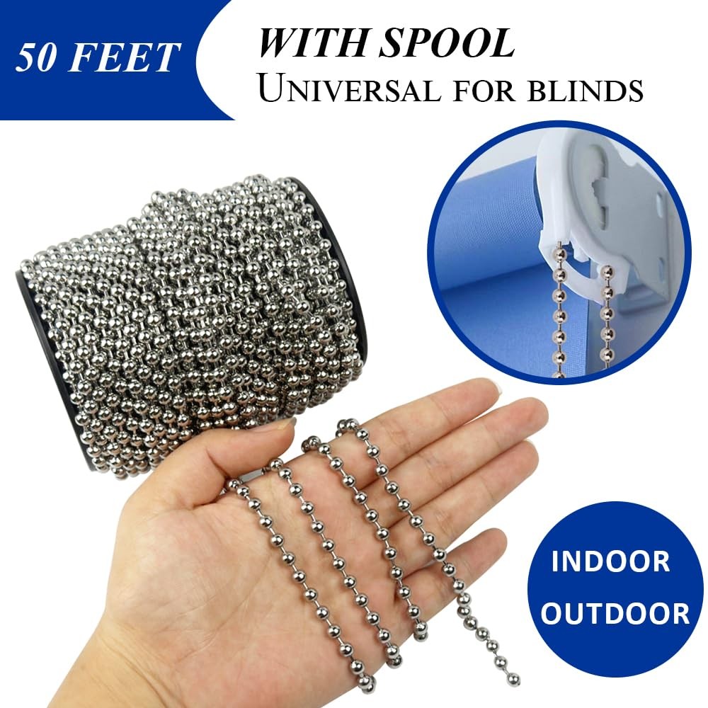 50ft Ball Bead Chain, #10 Stainless Steel Ball Chain, Roller Shade Chain&Vertica
