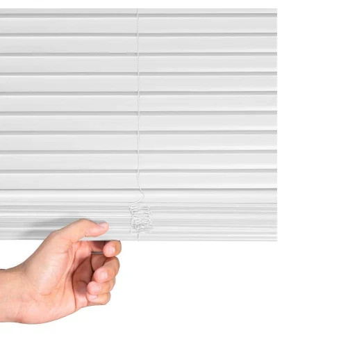 White Cordless Room Darkening Vinyl Mini Blinds with 1 in. Slats-46 in. W x 72 i