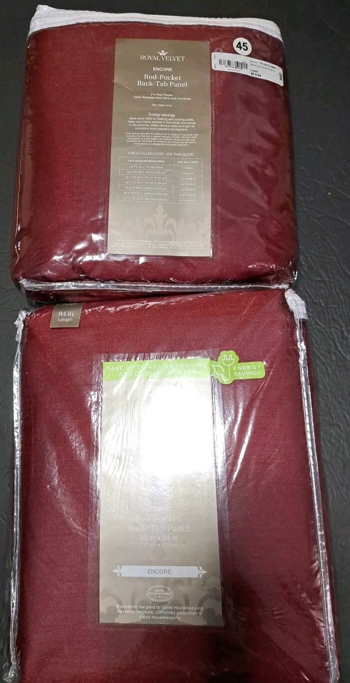 2 NEW Royal Velvet Rod-Pocket Panels Curtains 50 x 84 inches Claret