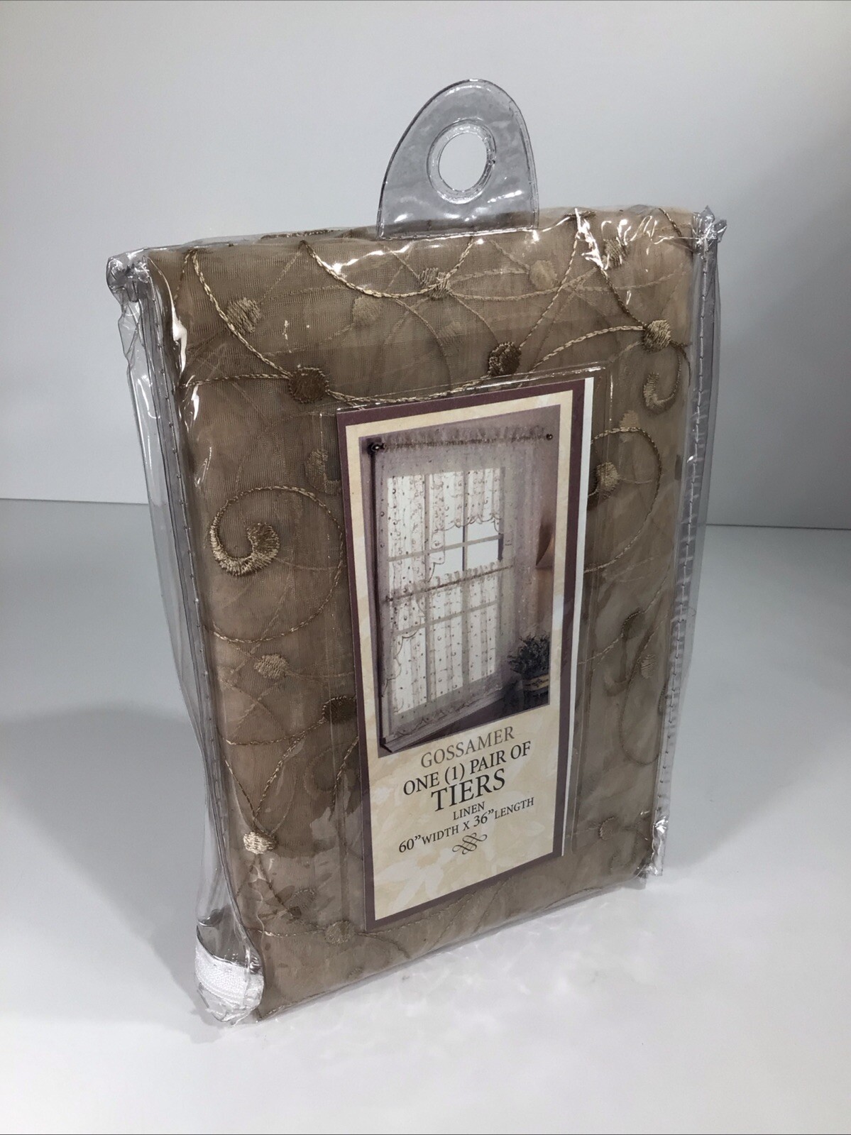 Gossamer Sheer Lace Linen Tiers Light Tan 1 Pair 60” Wide 36” Length