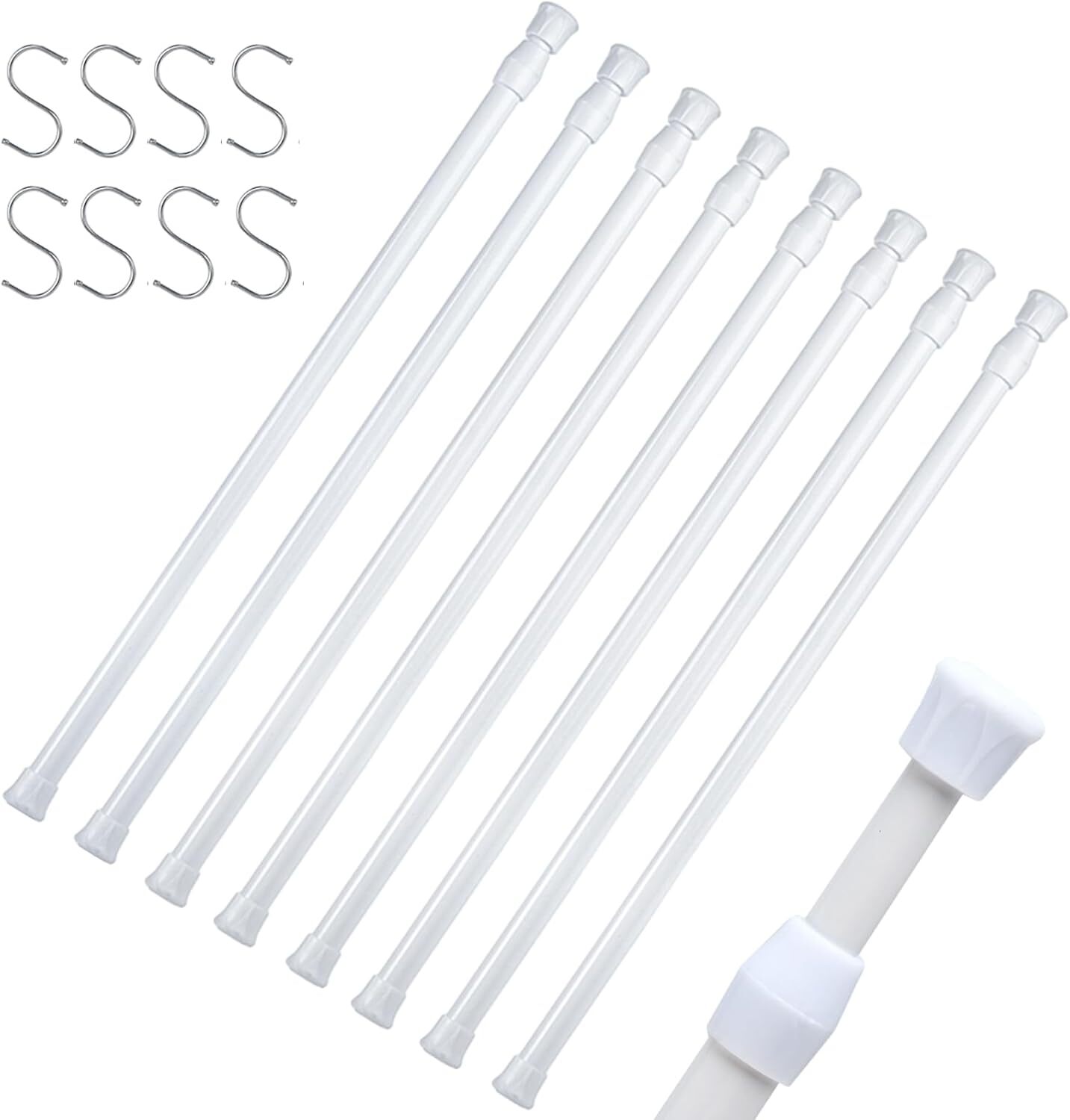 8 Packs Small Tension Rods 16 to 28 Inch Spring Adjustable Bars for Camper RV Re