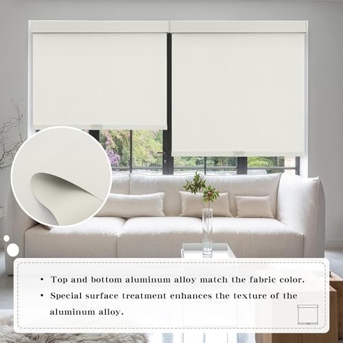 Beige Blackout Roller Shades for Windows – 20″W x 72″H – Cordless Blackout