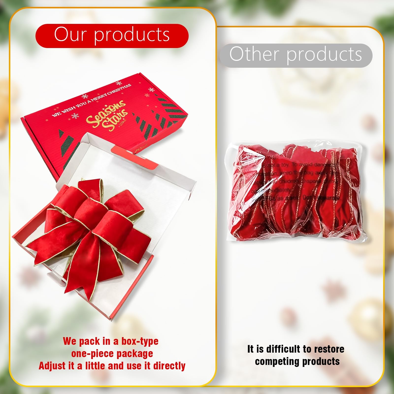 Red Velvet Christmas Bows with Gift Box, Gold Wired Red Bows for Wreath Flora…