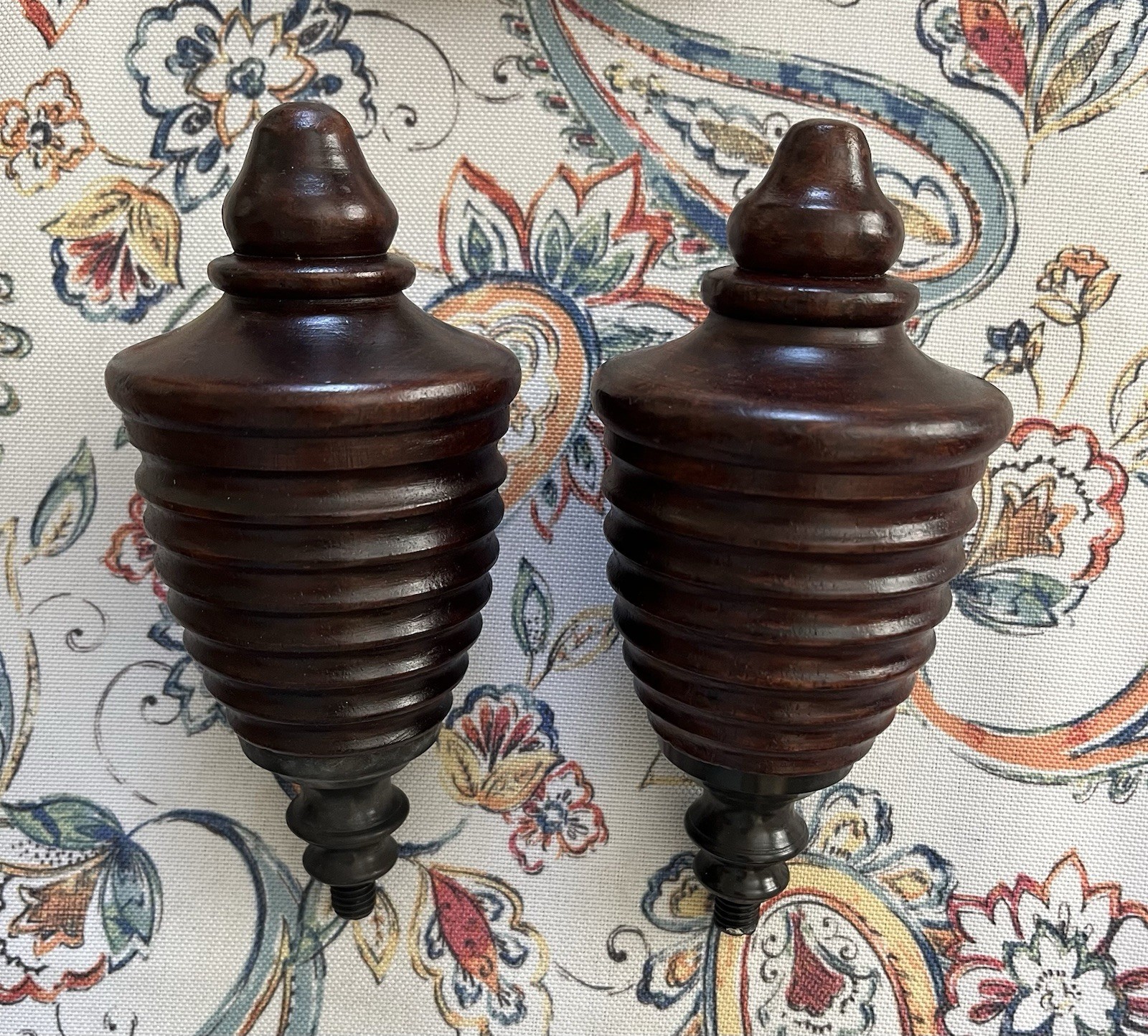 POTTERY BARN Library Urn Finials Aged Bronze Wooden Mahogany New in Box