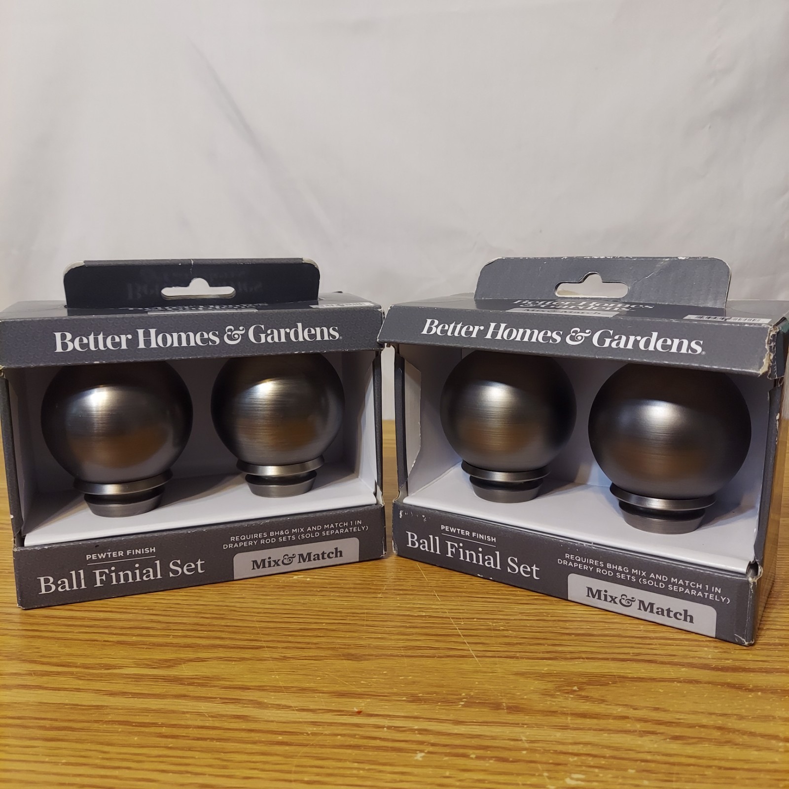 2 Sets Better Homes & Gardens Ball Finial Pewter Finish 4 Finials total