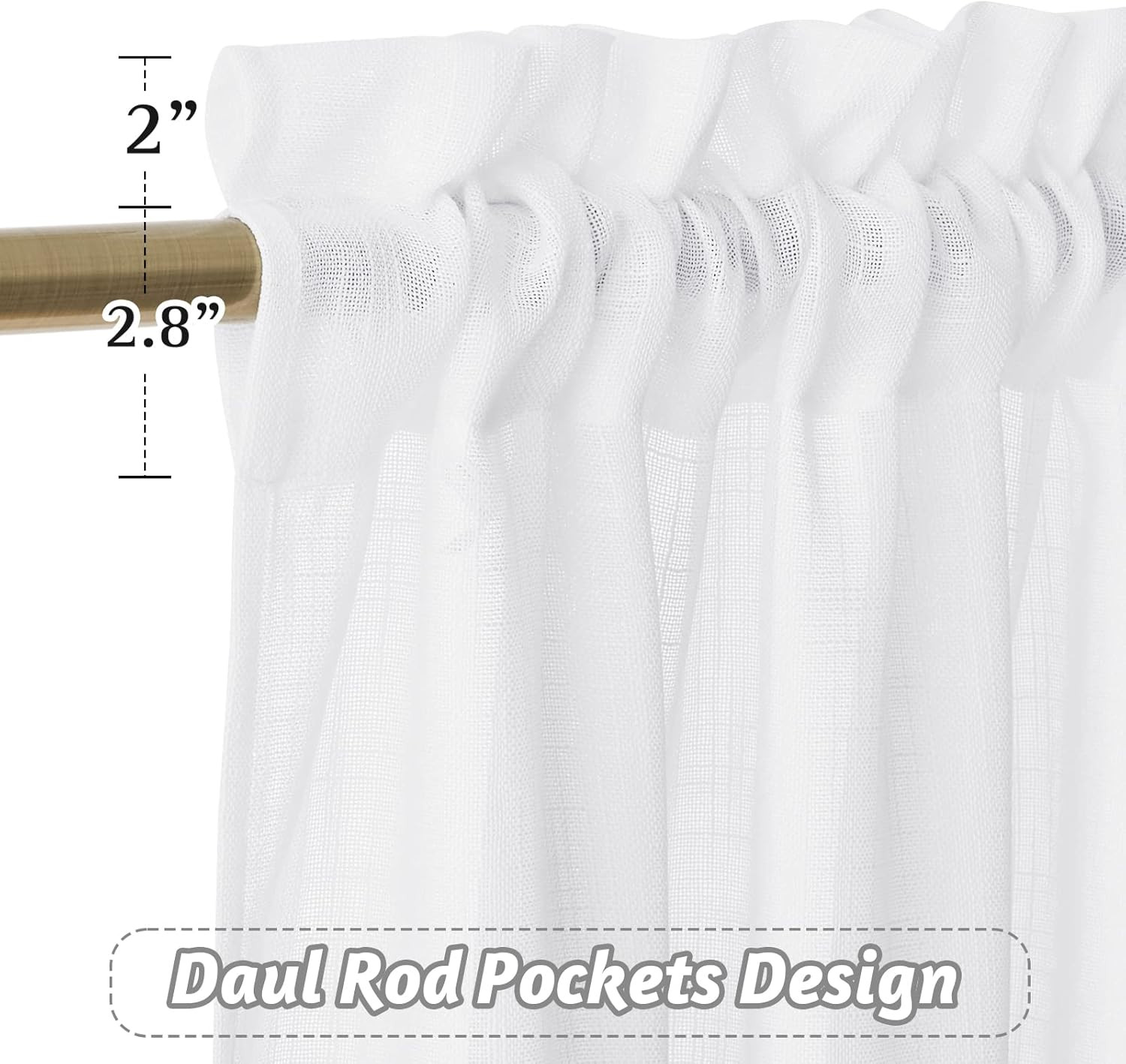 Short Kitchen Valances and Curtain Set, Privacy White Linen Swag Curtains, Semi