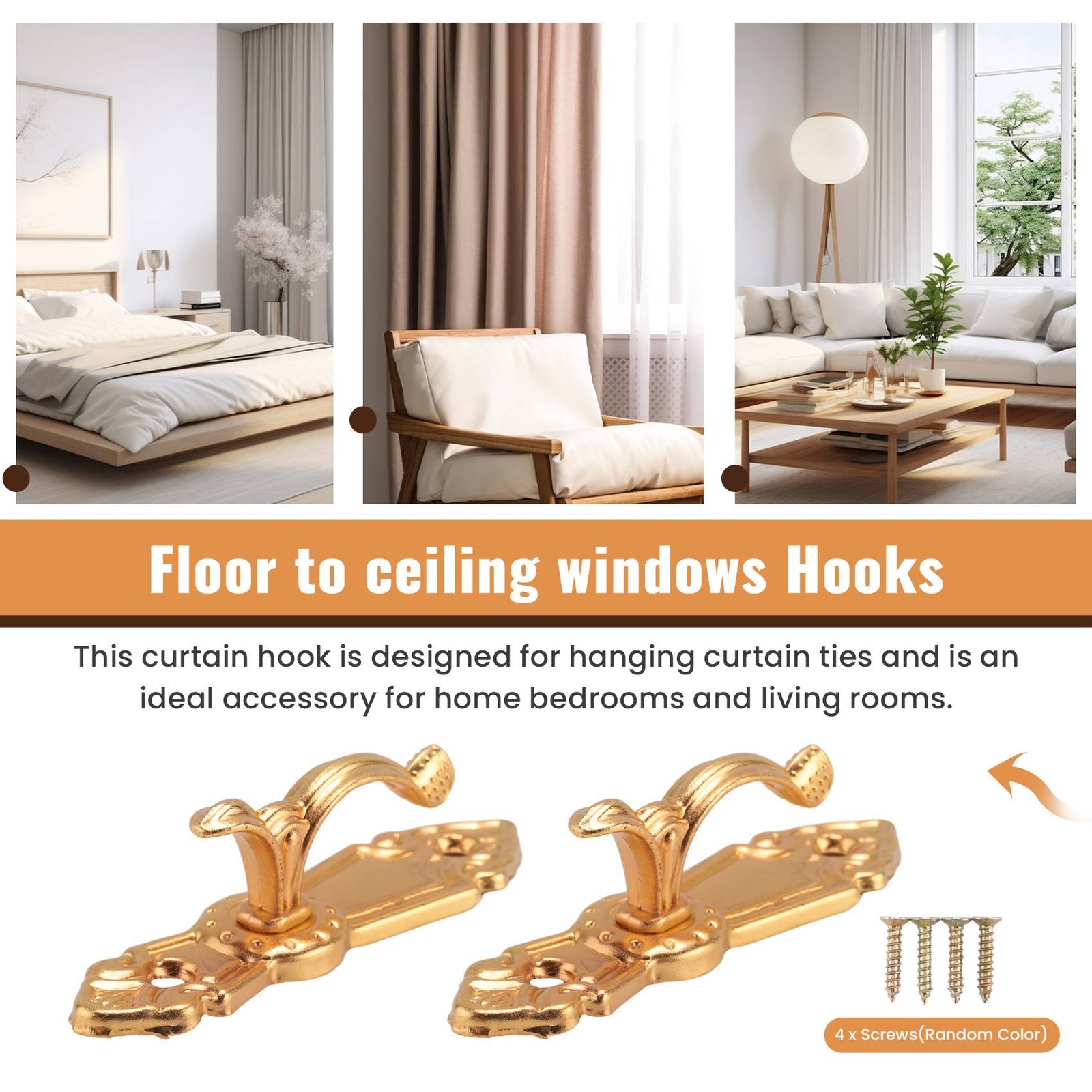 Screw Mount Curtain Tassel Tie Back tieback Wall Hooks 2PCS D6K59980