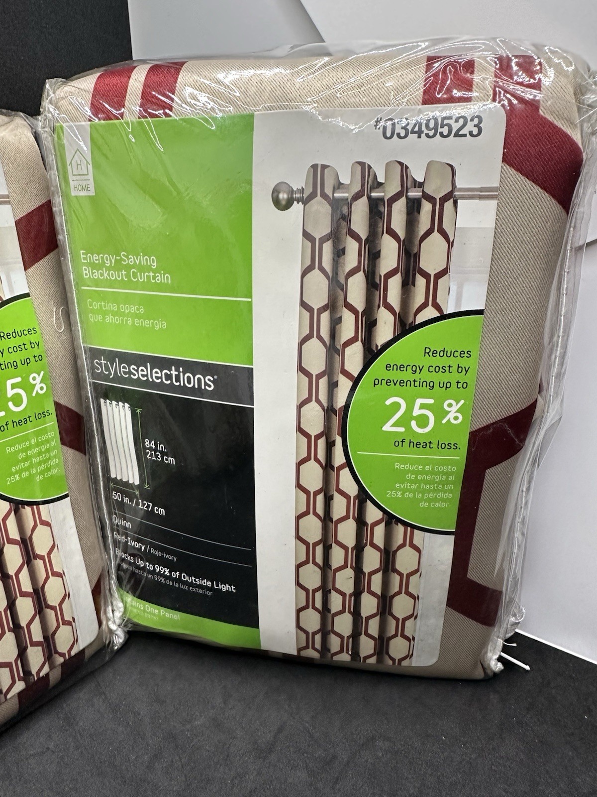 3 Style selections Energy Saving Blackout Curtains 50″w x 84″L Quinn Red-Ivory