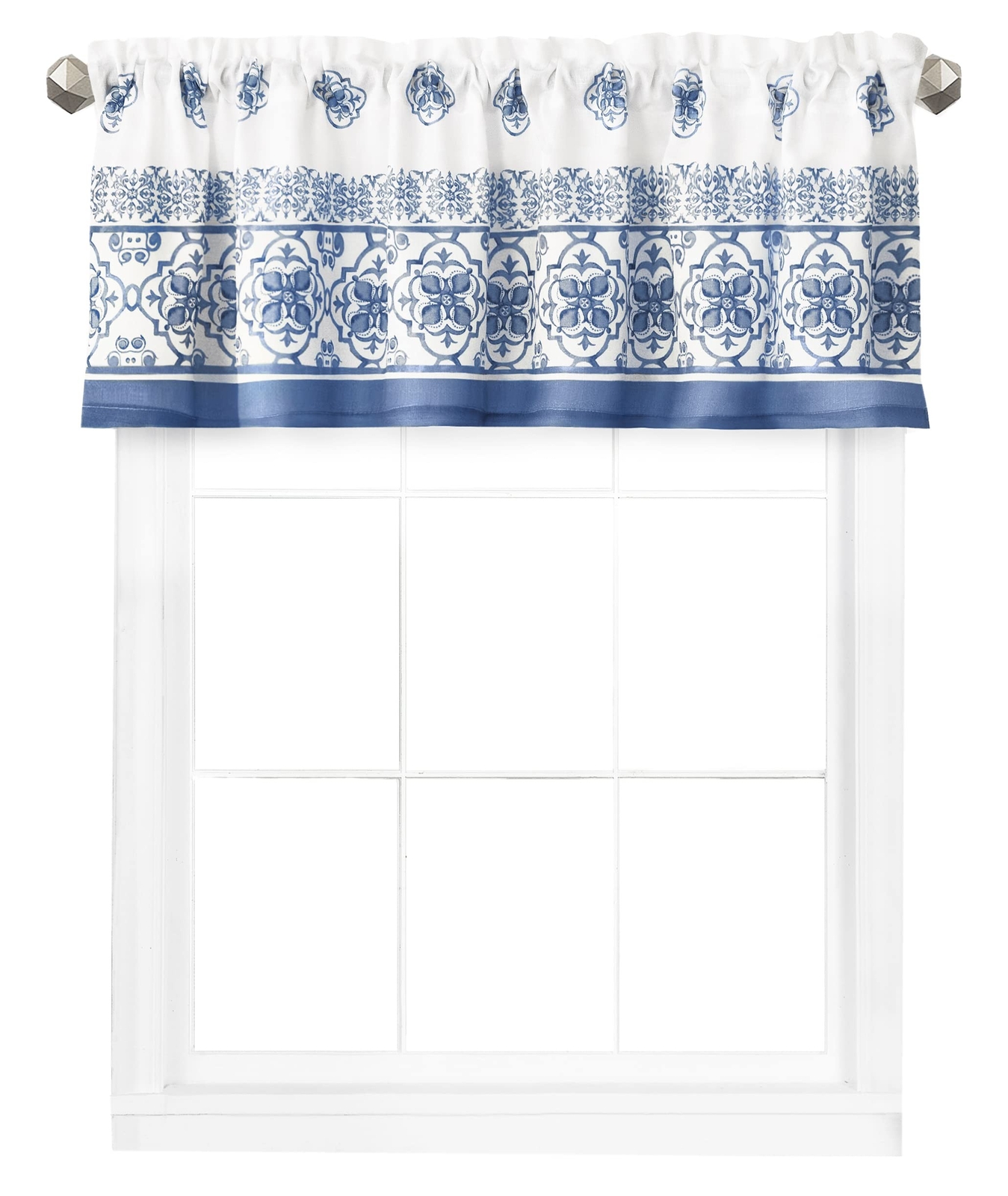 Newbridge Mykonos Blue Mediterranean Tile Print Bordered Window Curtain Valan…