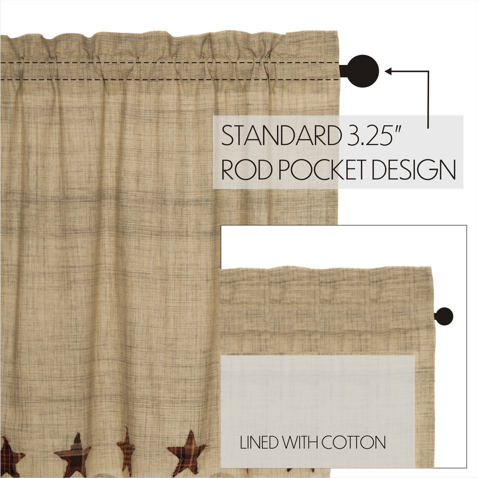 Primitive 84″x36″x18″ Prairie Panel Pair Tan Day Rod Window Curtains VHC Brands